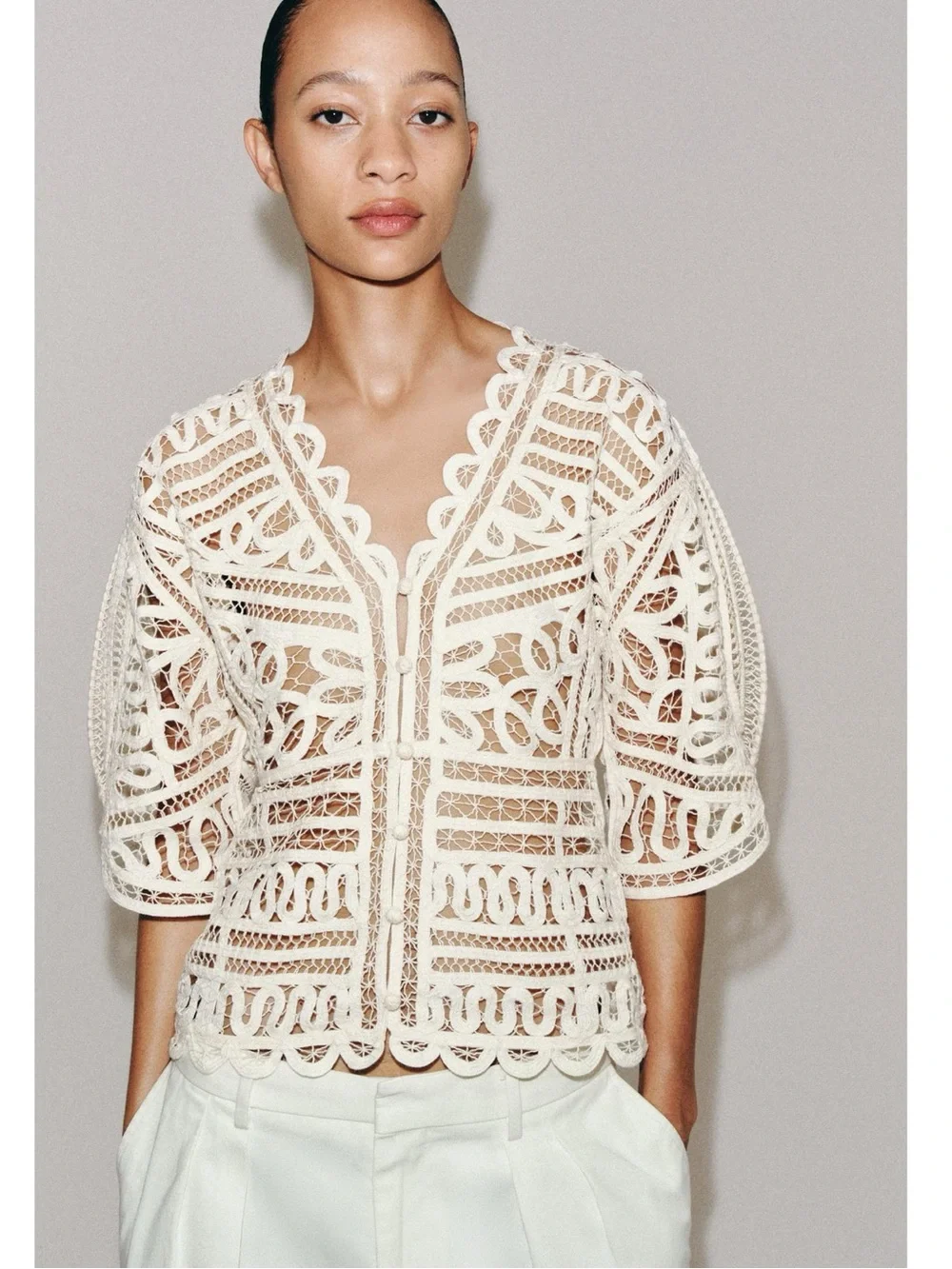 Zara ZW Collection Crochet Top in ecru
